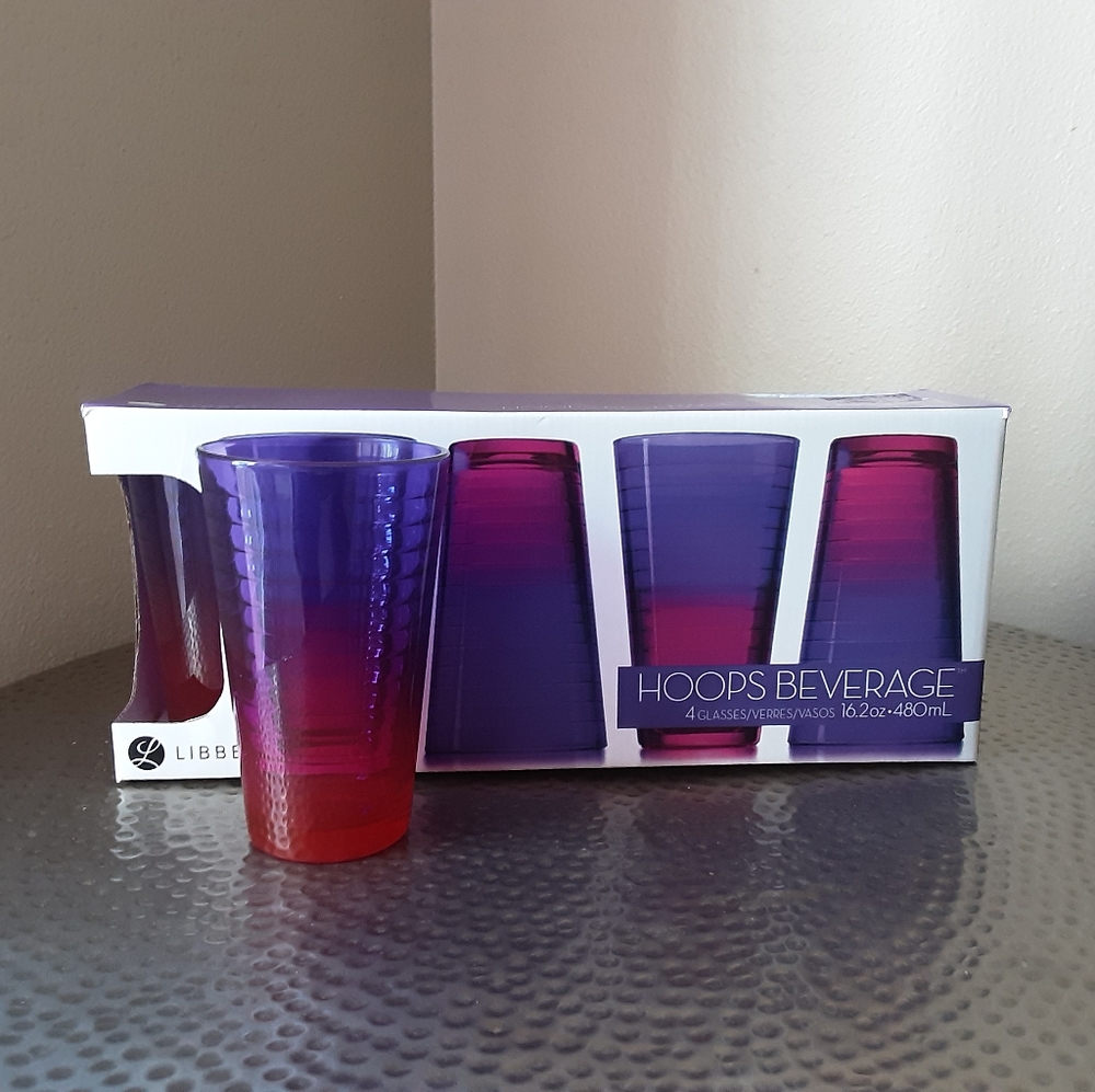 Libbey Ombré Pink/Purple Hoops Set of Glasses NWT